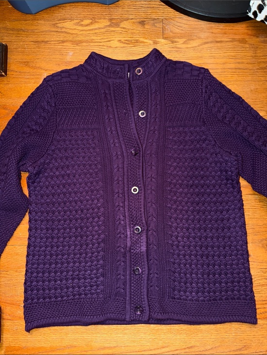 L.L. Bean Sweaters - L.L. Bean Deep Purple Cable-Knit Button Cardigan